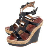 Christian Louboutin Black Leather Strappy Wedge Sandals